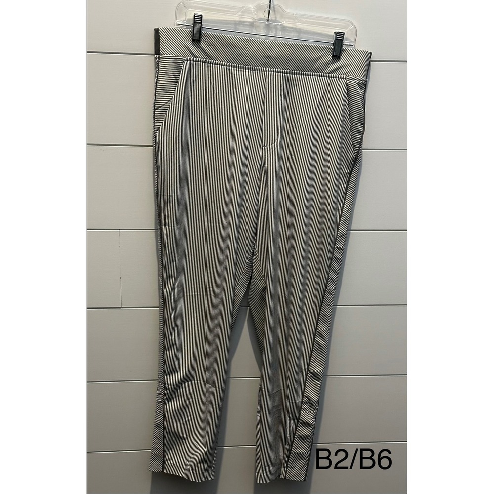 Athleta Brooklyn Textured Ankle Pant 14 Black White Striped Tapered Travel Pants - Picture 2 of 4